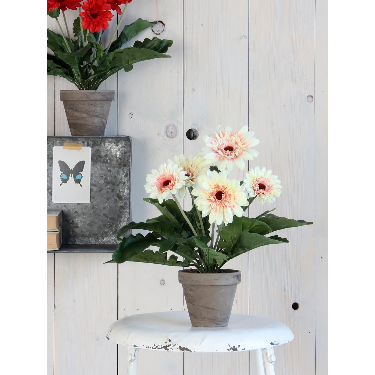 KantoormeubelenPlus Gerbera Kunstplant in Bloempot Stan - H35 x Ø30 cm - Crème
