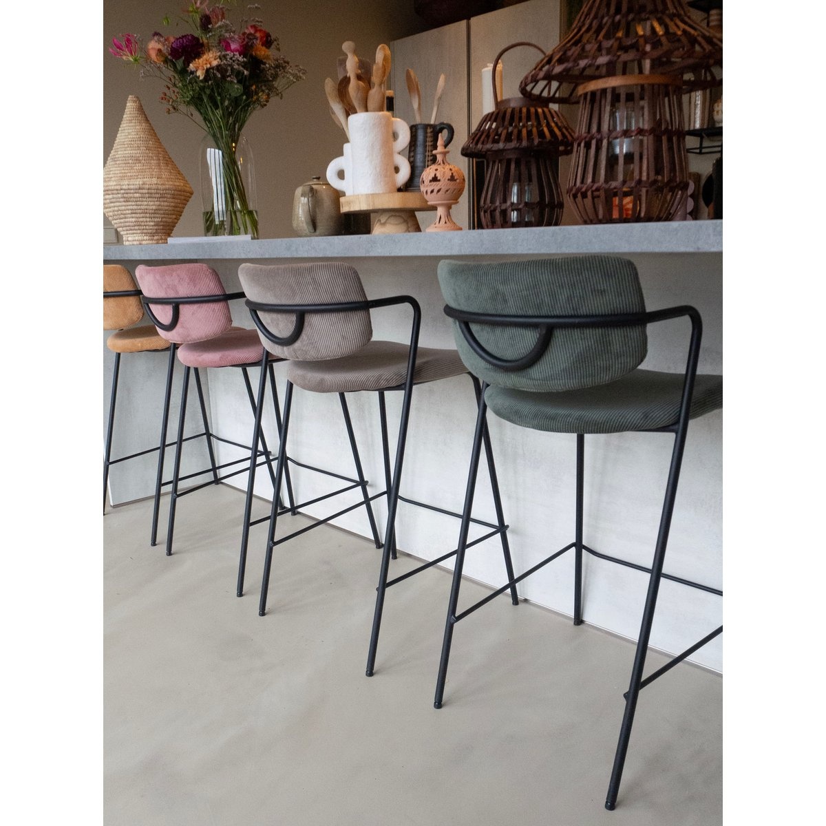 KantoormeubelenPlus Nanet Barkruk - H91 cm - Velvet - Lichtbruin