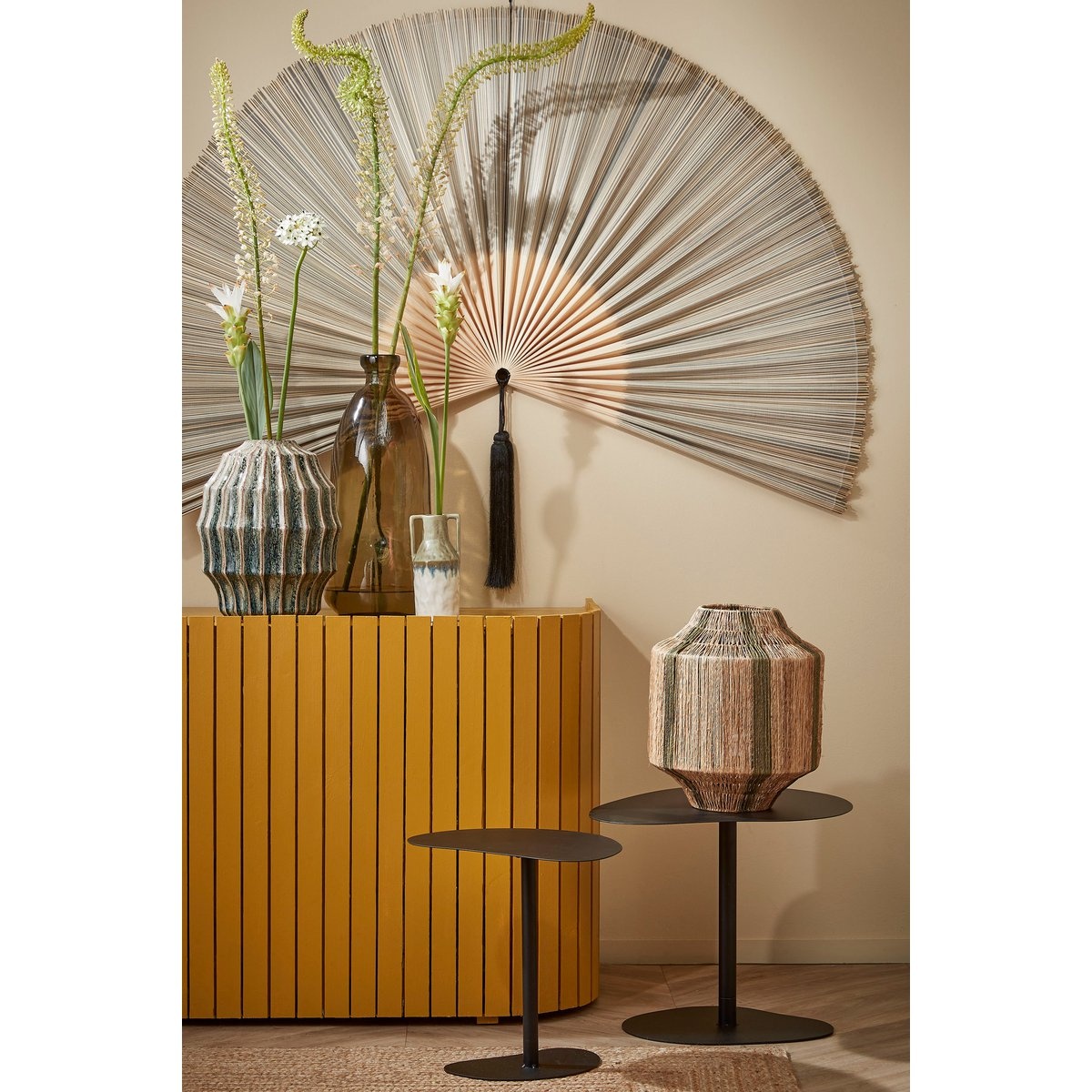 KantoormeubelenPlus Muurdecoratie Waaier - L105 x B150 cm - Bamboe - Zwart
