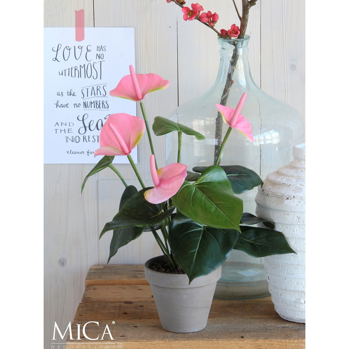 KantoormeubelenPlus Anthurium Kunstplant in Bloempot Stan - H40 x Ø30 cm - Lichtroze