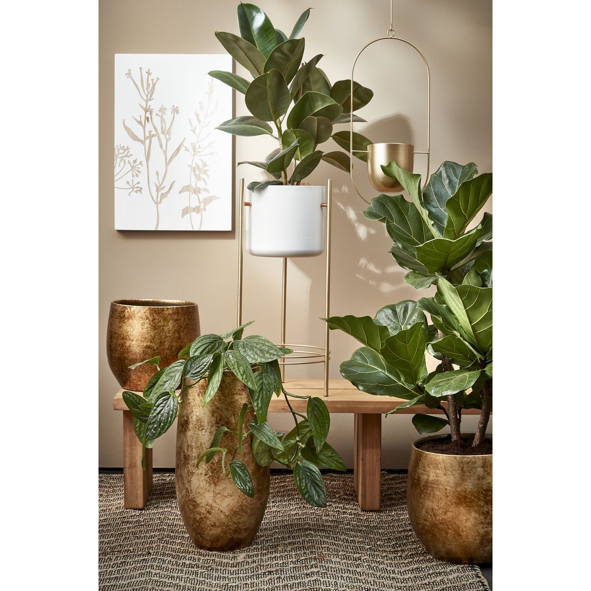 KantoormeubelenPlus Dexter Bloempot Hangend - L24 x B14 x H83 cm - Goud
