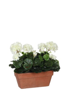 KantoormeubelenPlus Geranium Kunstplant in Balkonbak - L29 x B13 x H40 cm - Wit