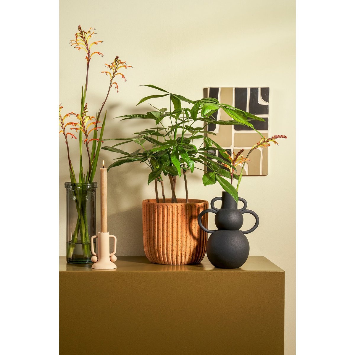 KantoormeubelenPlus Ula Kandelaar - H12 x Ø8 cm - Metaal - Beige