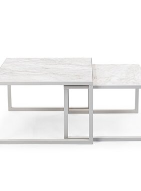 KantoormeubelenPlus Stalux Salontafelset 'Lisa' 65 en 50cm, kleur wit / wit marmer