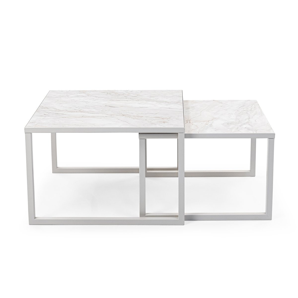 KantoormeubelenPlus Stalux Salontafelset 'Lisa' 65 en 50cm, kleur wit / wit marmer