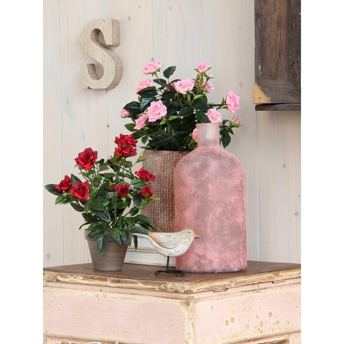 KantoormeubelenPlus Rozenstruik Kunstplant in Bloempot Stan - H33 x Ø25 cm - Roze