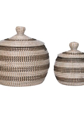 KantoormeubelenPlus Ipoh Basket - Mand, zeegras, naturel/wit/zwart, set van 2