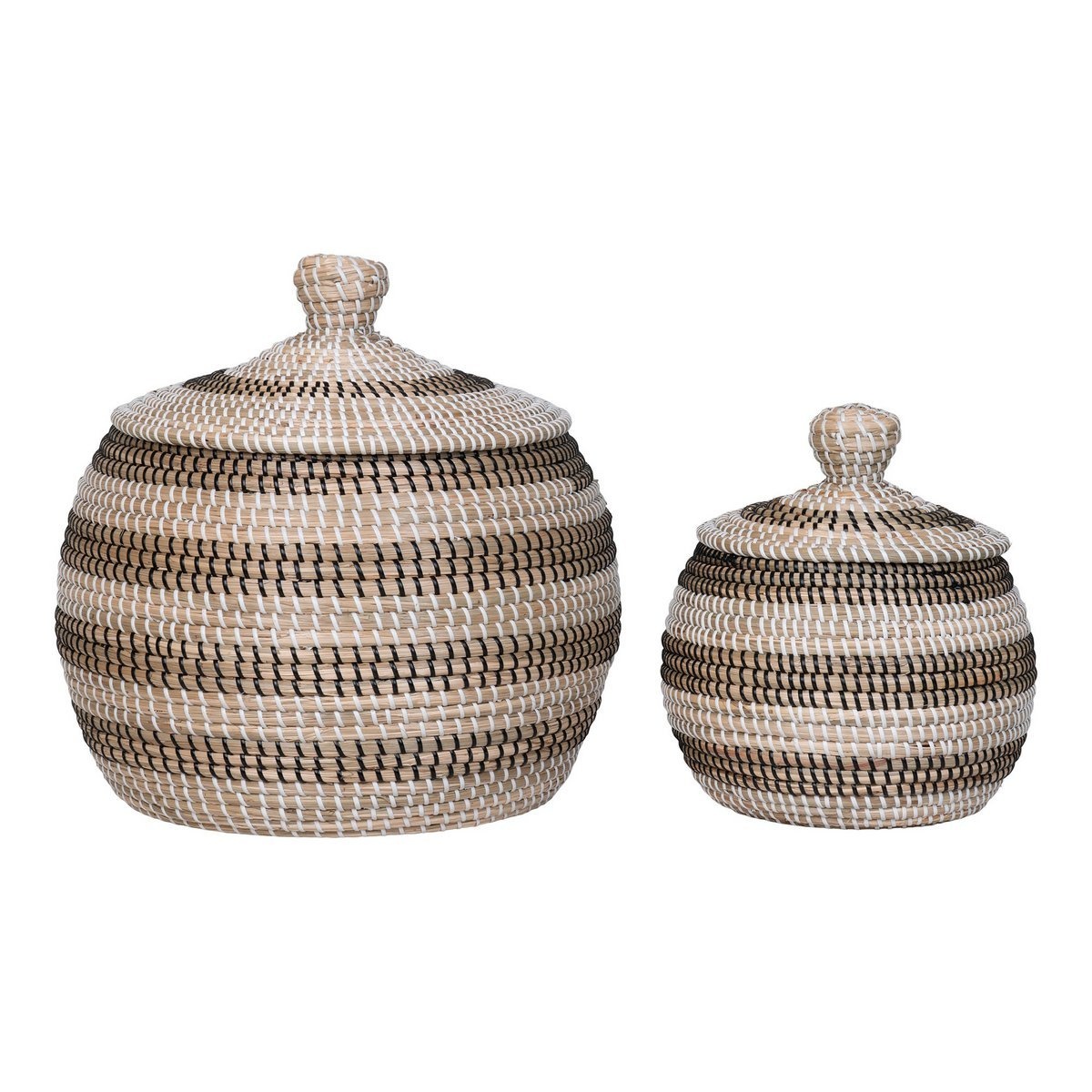 KantoormeubelenPlus Ipoh Basket - Mand, zeegras, naturel/wit/zwart, set van 2
