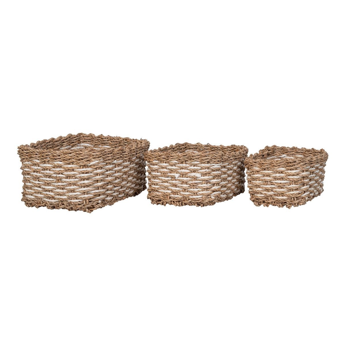 KantoormeubelenPlus Pala Basket - Mand, zeegras/papier, naturel/wit, set van 3