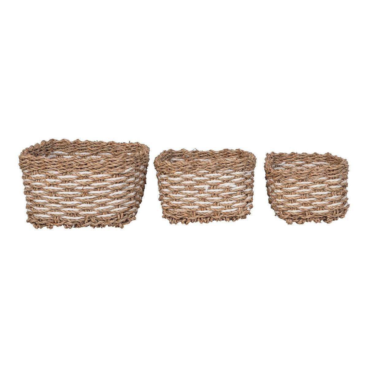 KantoormeubelenPlus Pala Basket - Mand, zeegras/papier, naturel/wit, set van 3