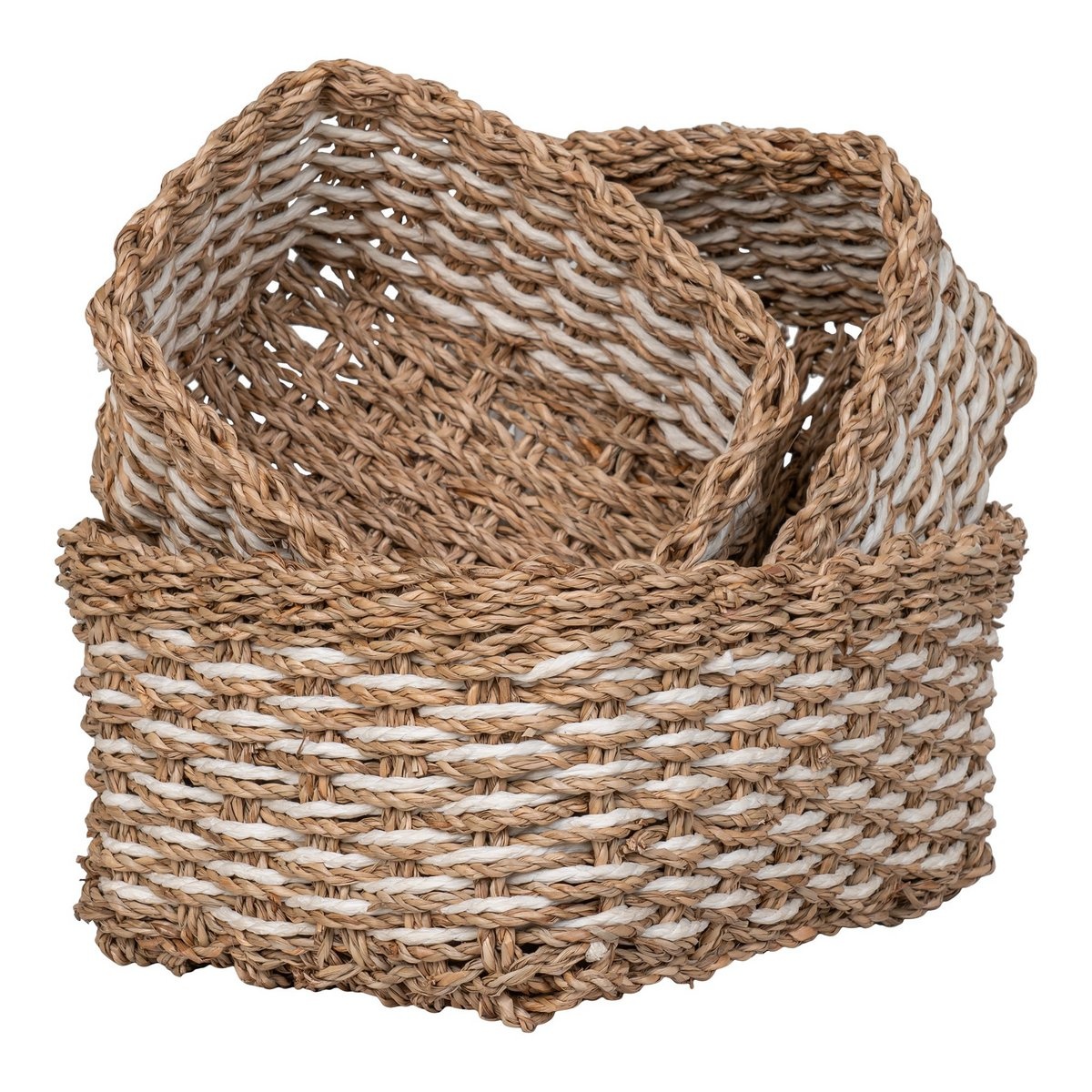 KantoormeubelenPlus Pala Basket - Mand, zeegras/papier, naturel/wit, set van 3