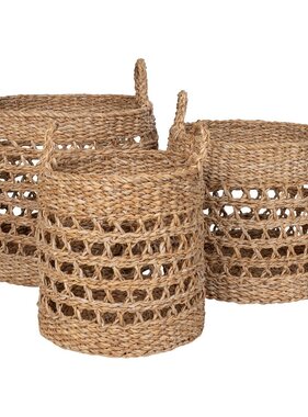 KantoormeubelenPlus Balok Basket - Mand, zeegras, naturel/zwart, set van 3