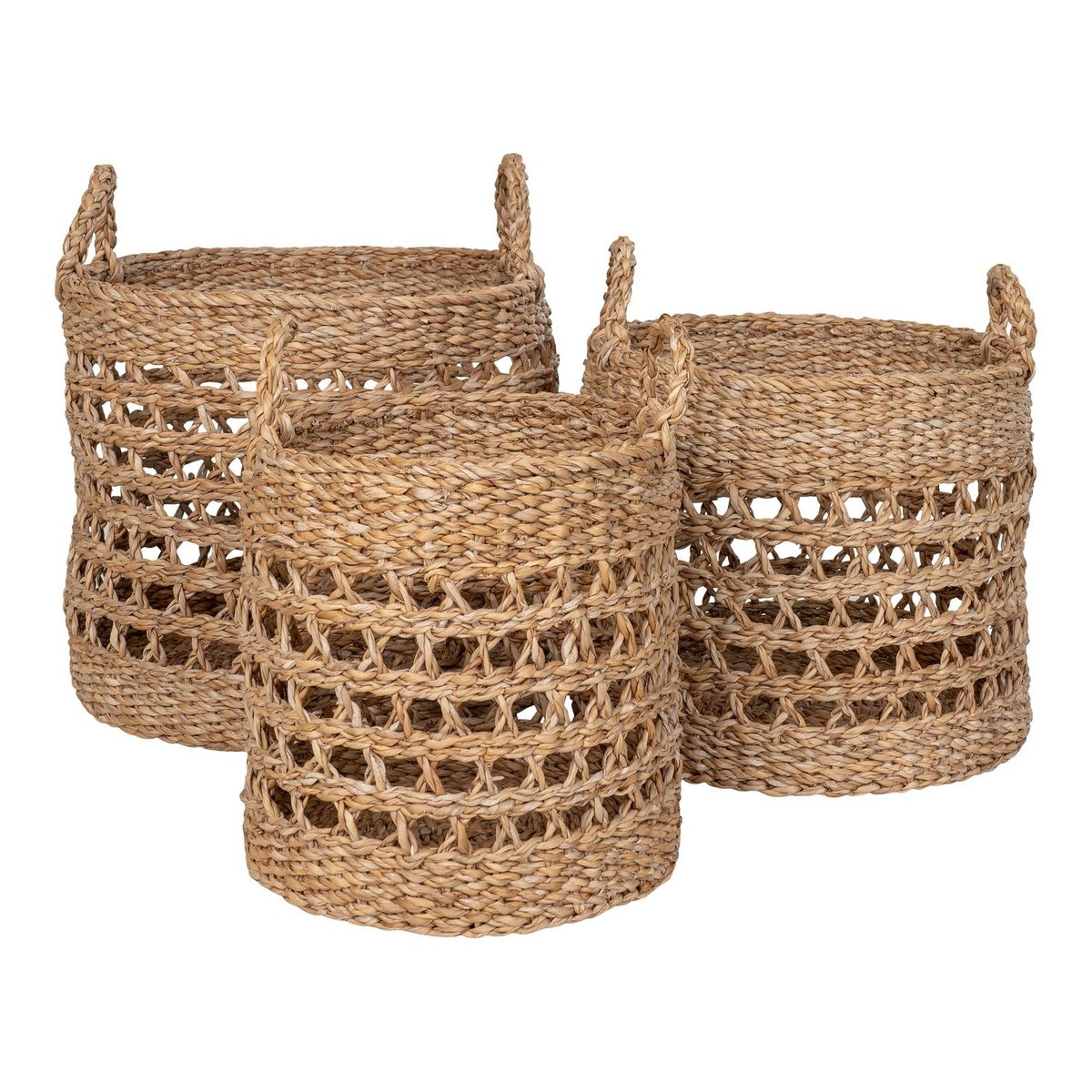 KantoormeubelenPlus Balok Basket - Mand, zeegras, naturel/zwart, set van 3