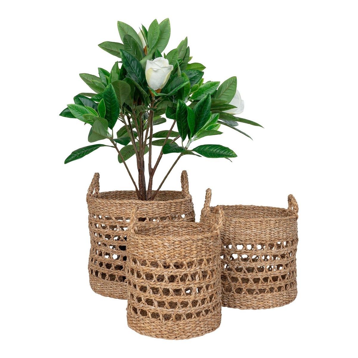 KantoormeubelenPlus Balok Basket - Mand, zeegras, naturel/zwart, set van 3
