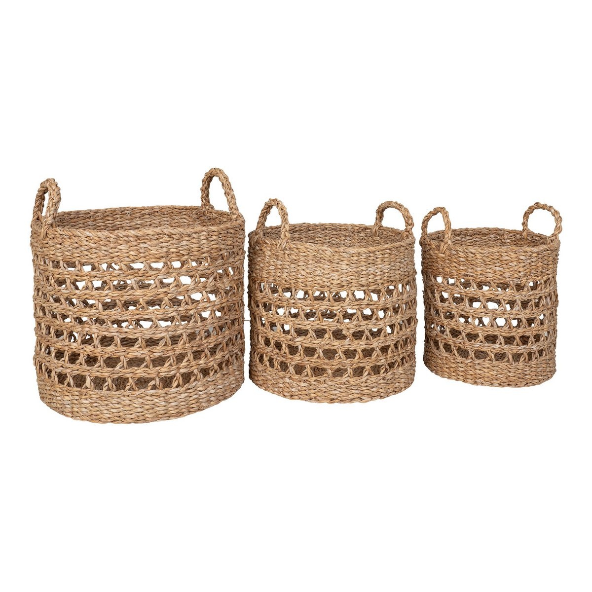 KantoormeubelenPlus Balok Basket - Mand, zeegras, naturel/zwart, set van 3