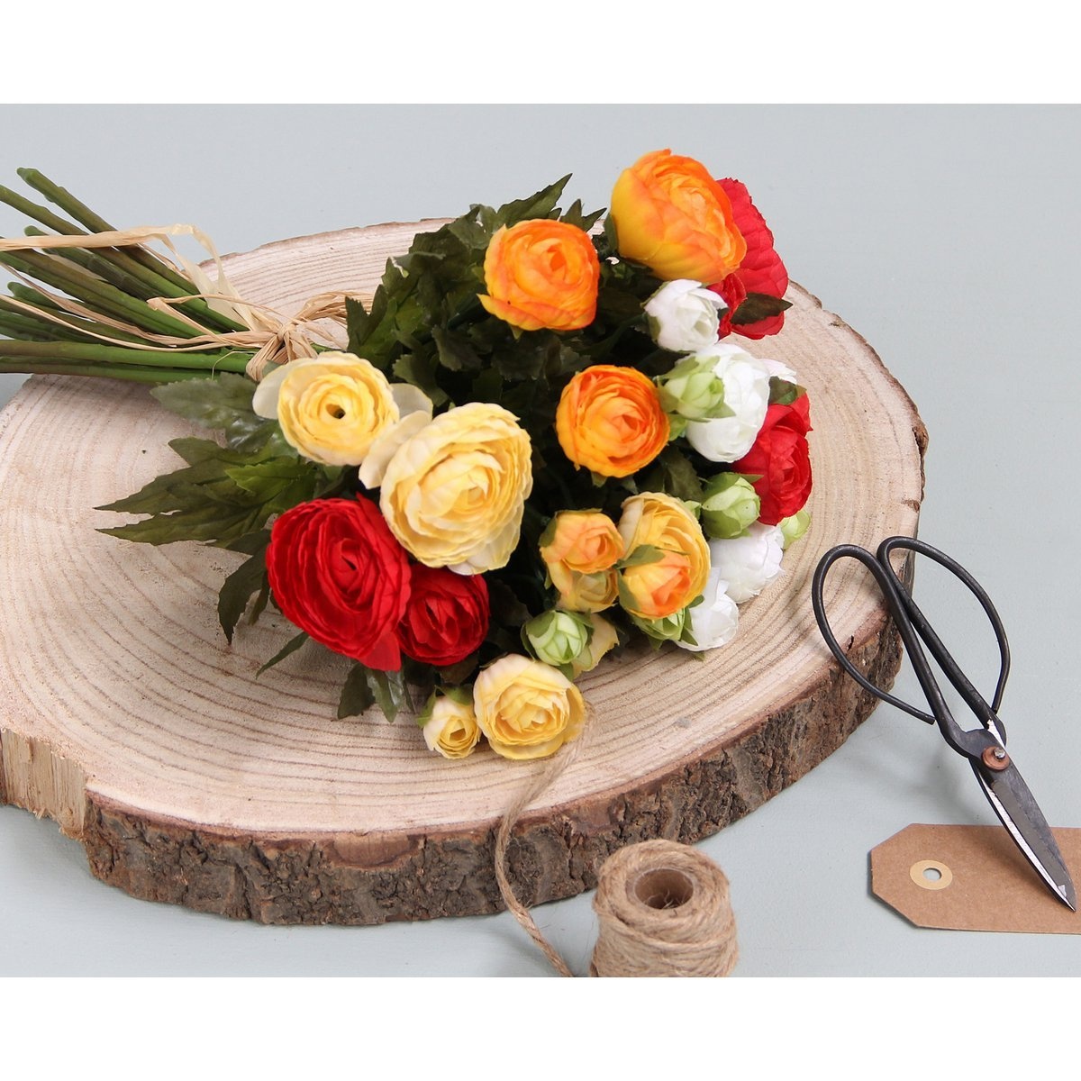 KantoormeubelenPlus Ranonkels Kunstbloemen Boeket - H35 x Ø26 cm - Oranje