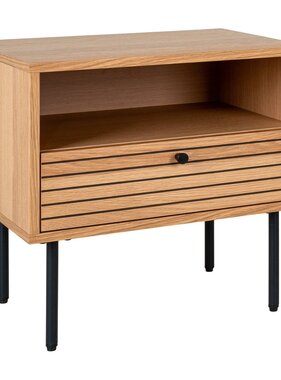 KantoormeubelenPlus Kyoto Side Table - Bijzettafel, eikenfineer, zwart metalen poten, 1 lade, 50x40x50 cm