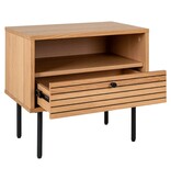 KantoormeubelenPlus Kyoto Side Table - Bijzettafel, eikenfineer, zwart metalen poten, 1 lade, 50x40x50 cm