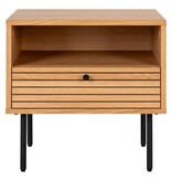Kyoto Side Table - Bijzettafel, eikenfineer, zwart metalen poten, 1 lade, 50x40x50 cm