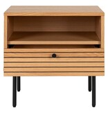 KantoormeubelenPlus Kyoto Side Table - Bijzettafel, eikenfineer, zwart metalen poten, 1 lade, 50x40x50 cm