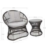 Natal Lounge Set - Loungeset, rotan, grijs, incl. Kussens