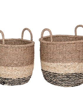 KantoormeubelenPlus Lima Basket - Mand in zeegras, natuur/bruin/zwart, set van 2