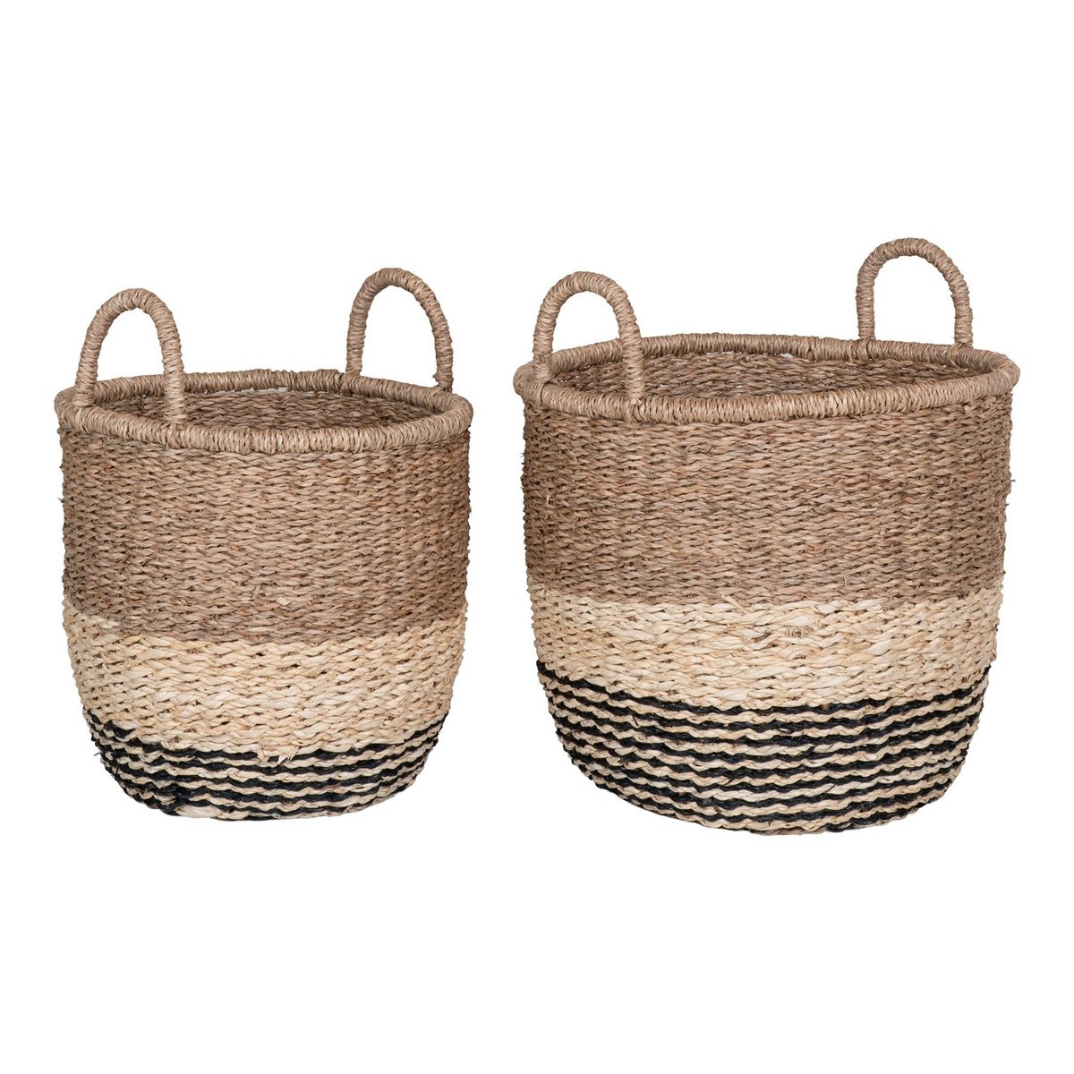 KantoormeubelenPlus Lima Basket - Mand in zeegras, natuur/bruin/zwart, set van 2