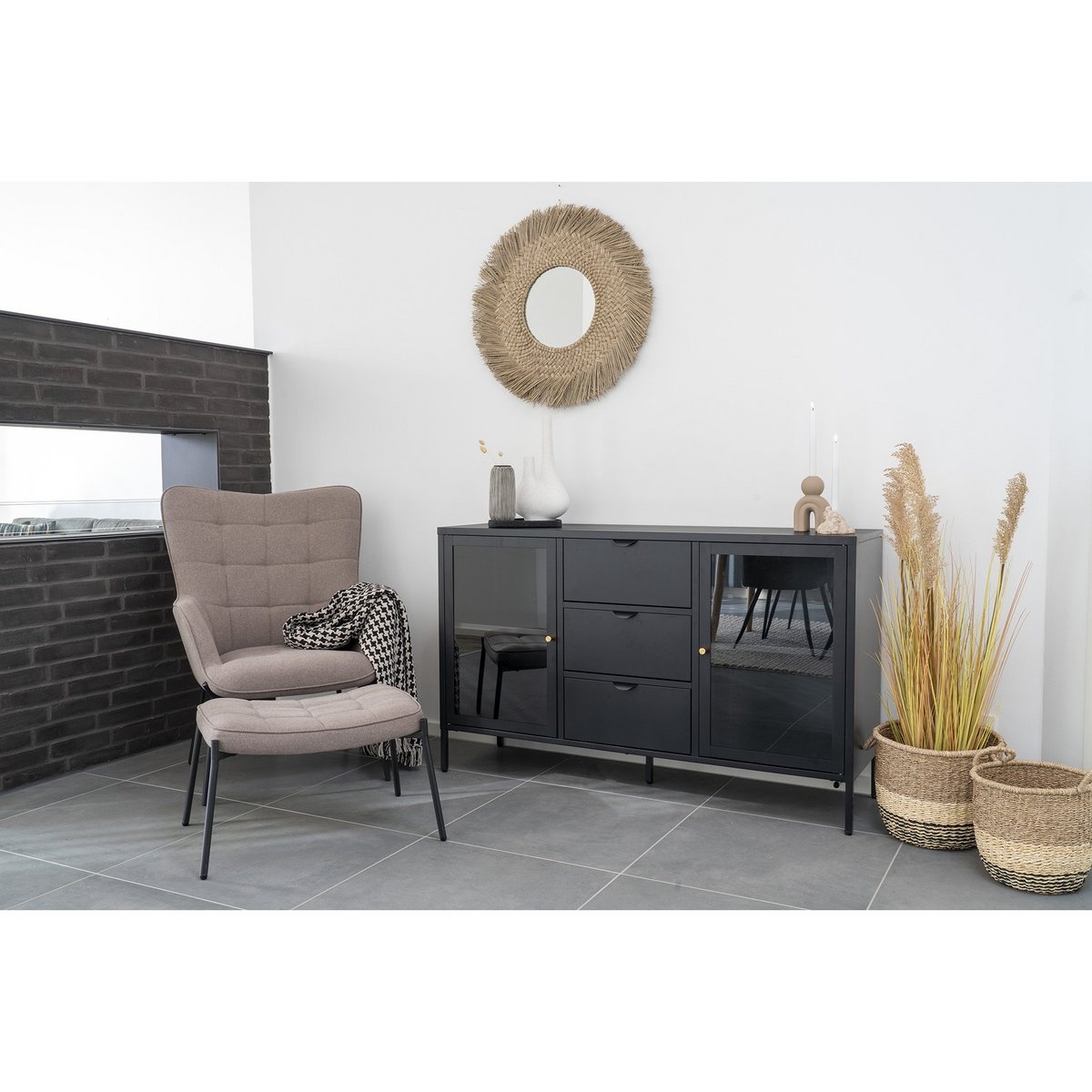 KantoormeubelenPlus Lima Basket - Mand in zeegras, natuur/bruin/zwart, set van 2