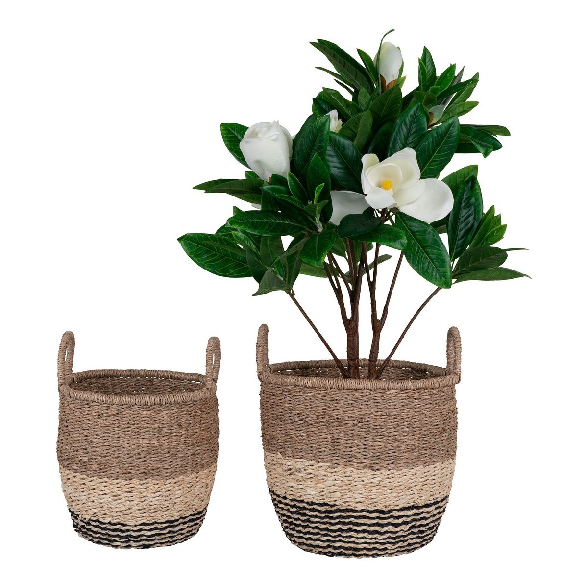 KantoormeubelenPlus Lima Basket - Mand in zeegras, natuur/bruin/zwart, set van 2