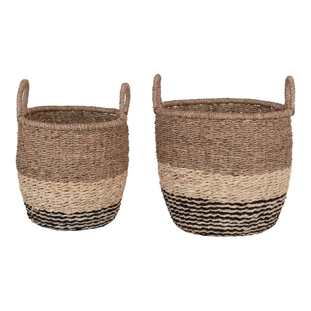 KantoormeubelenPlus Lima Basket - Mand in zeegras, natuur/bruin/zwart, set van 2