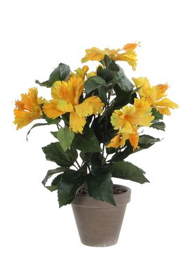 KantoormeubelenPlus Hibiscus Kunstplant in Bloempot Stan - H40 x Ø30 cm - Geel