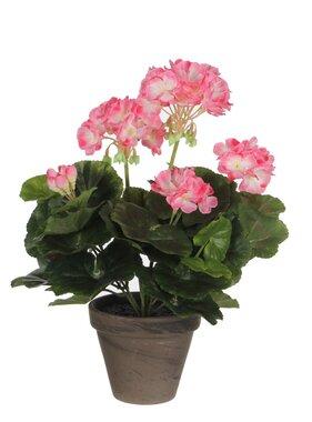KantoormeubelenPlus Geranium Kunstplant in Bloempot Stan - H34 x Ø20 cm - Roze, wit