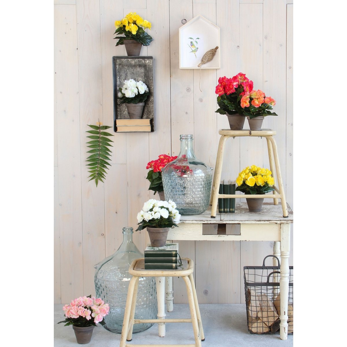 KantoormeubelenPlus Begonia Kunstplant in Bloempot Stan - H30 x Ø25 cm - Donkerroze