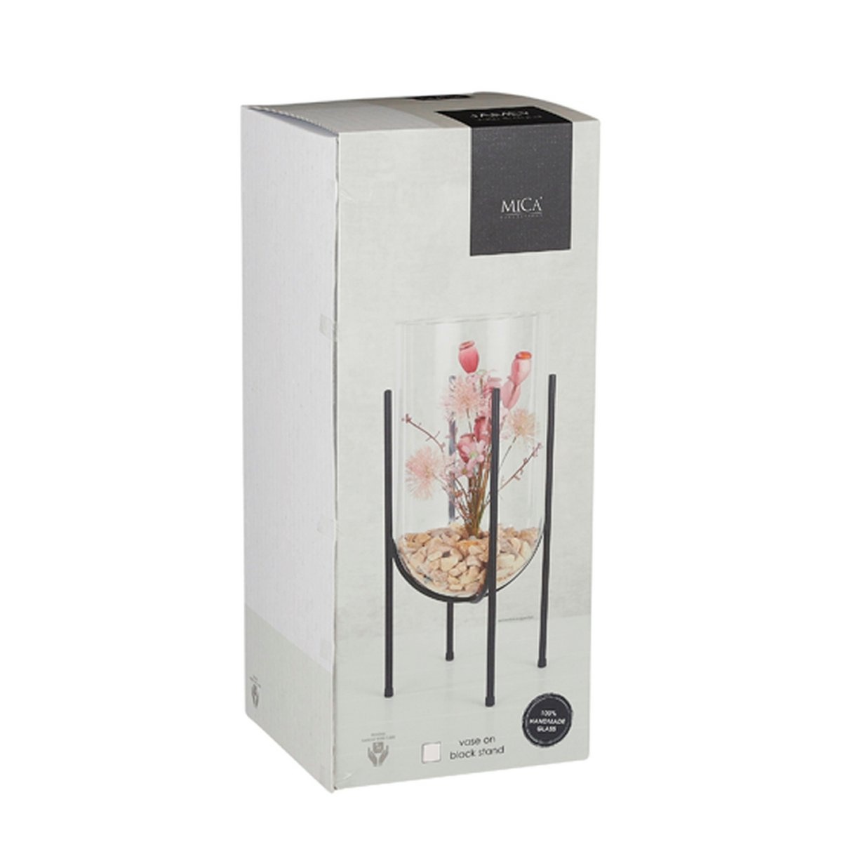 Jamey Vaas op Standaard - H49,5 x Ø23,5 cm - Transparant, Zwart