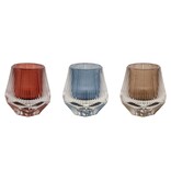 Kaarsenhouder - Kaarsenhouder in glas, roze en blauw en gerookt, omkeerbaar voor theelichtje en conische kaars, Ø8x8 cm, kolli á 12