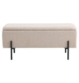 KantoormeubelenPlus Watford Bench - Bank in bouclé met opbergruimte, beige met zwarte poten, 95x36,5x46 cm, HN1233