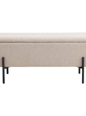 KantoormeubelenPlus Watford Bench - Bank in bouclé met opbergruimte, beige met zwarte poten, 95x36,5x46 cm, HN1233