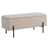 Watford Bench - Bank in bouclé met opbergruimte, beige met zwarte poten, 95x36,5x46 cm, HN1233