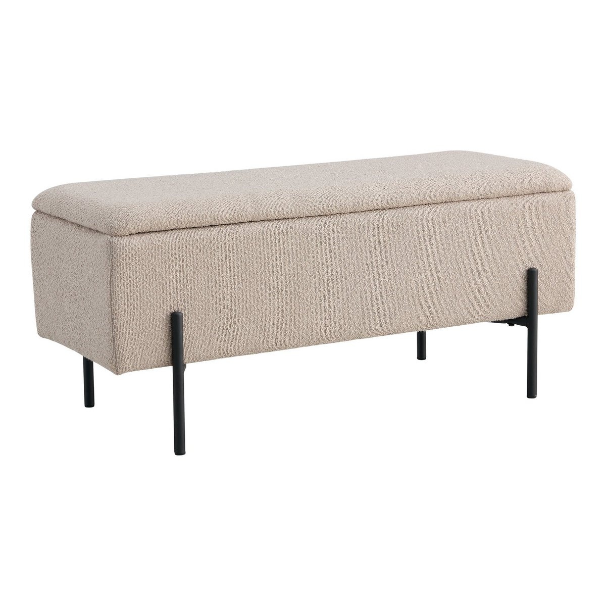 KantoormeubelenPlus Watford Bench - Bank in bouclé met opbergruimte, beige met zwarte poten, 95x36,5x46 cm, HN1233