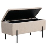 Watford Bench - Bank in bouclé met opbergruimte, beige met zwarte poten, 95x36,5x46 cm, HN1233