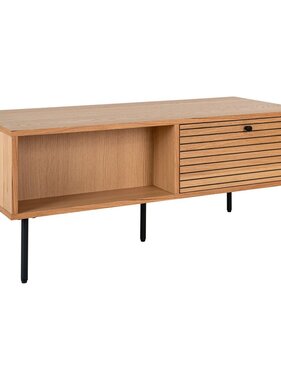 KantoormeubelenPlus Kyoto Coffee Table - Salontafel, eikenfineer, zwart metalen poten, 2 laden, 50x100x45 cm