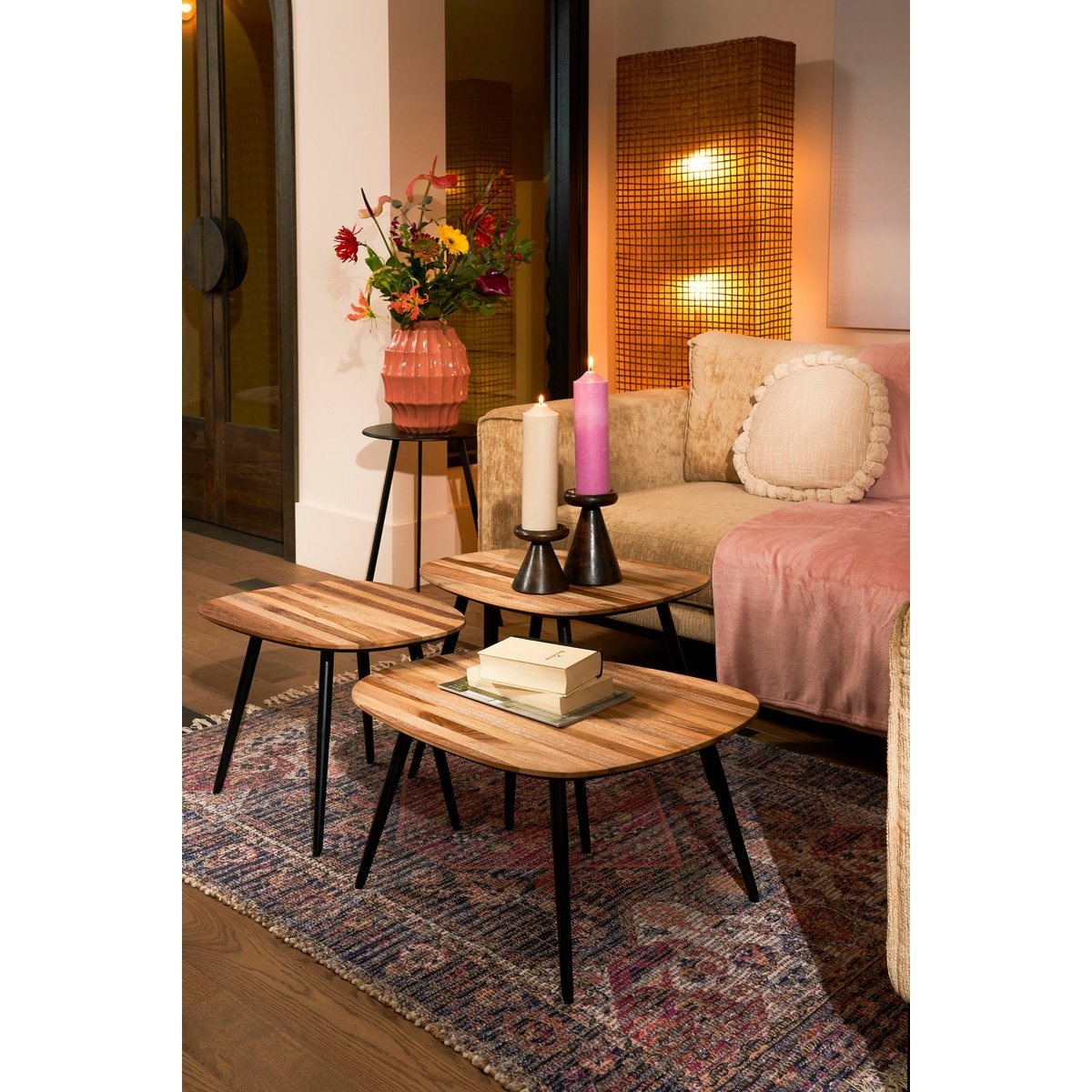 KantoormeubelenPlus Jailey Bijzettafel - Set van 3 - L62 x B52 x H34 cm - Gerecycled Hout - Bruin