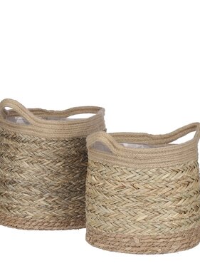 VidaXL Anne Mand voor Planten - Set van 2 - H28 x Ø30 cm - Zeegras - Lichtbruin