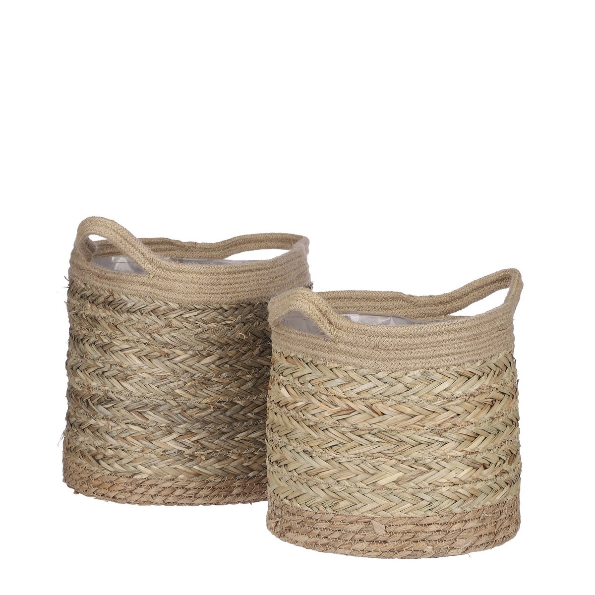 VidaXL Anne Mand voor Planten - Set van 2 - H28 x Ø30 cm - Zeegras - Lichtbruin