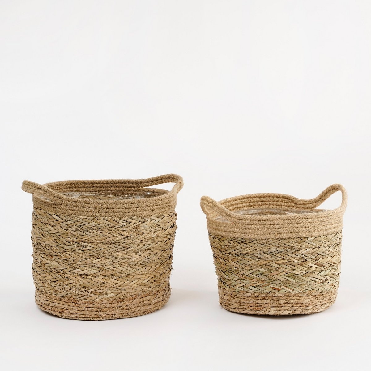 VidaXL Anne Mand voor Planten - Set van 2 - H28 x Ø30 cm - Zeegras - Lichtbruin