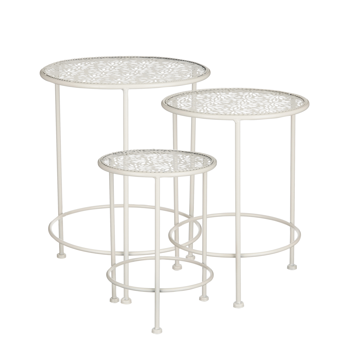 VidaXL Tierra Bijzettafel voor Buiten - Set van 3 - H44,5 x Ø35 cm - Metaal - Beige