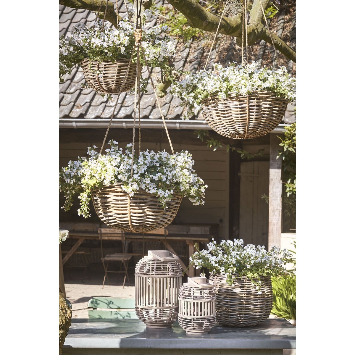 VidaXL Marcia Plantenmand Hangend voor Buiten - H20 x Ø40 cm - Rotan - Grijs