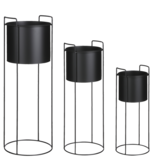 Favani Bloempot op Standaard - Set van 3 - H80 x Ø28 cm - Metaal - Zwart