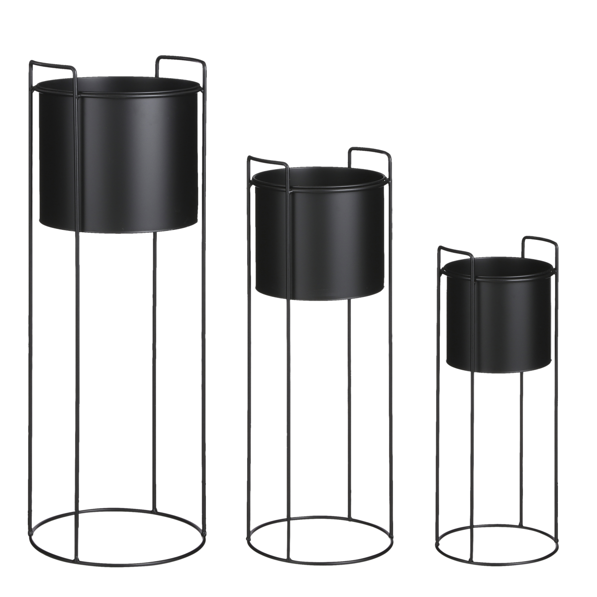 Favani Bloempot op Standaard - Set van 3 - H80 x Ø28 cm - Metaal - Zwart