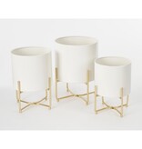 KantoormeubelenPlus Aries Bloempot op Standaard - Set van 3 - H32 x Ø24 cm - Wit